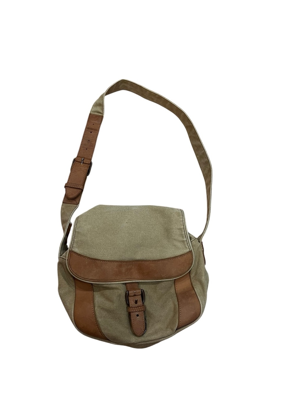 L.L. Bean Khaki Canvas Messenger with Brown Leather Trim